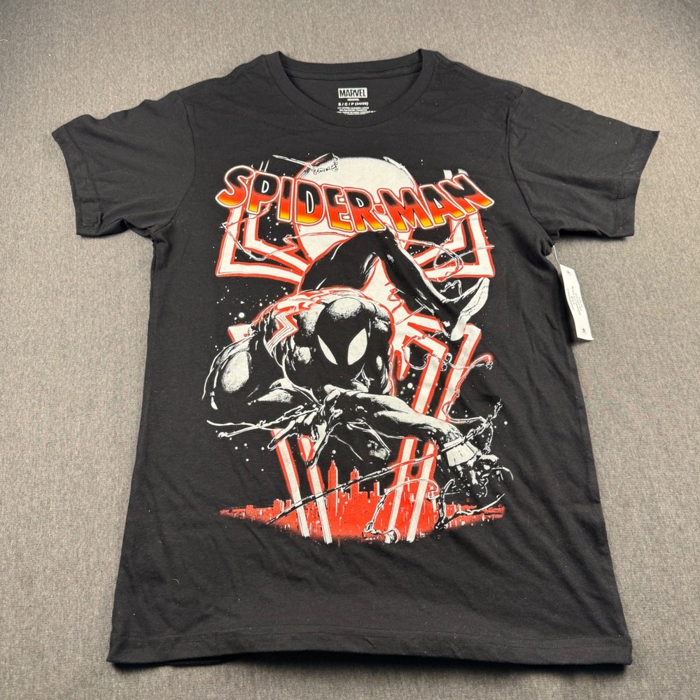Marvel Spider-Man Black Suit‎ Swinging Graphic T-Shirt Kids Small S 34-36 New